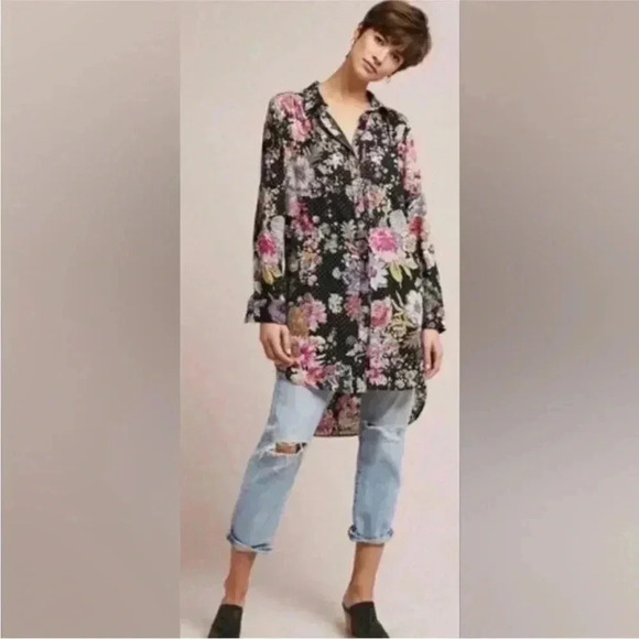 Anthropologie Maeve Autumn Floral Sparkle Dot Hi-Low Tunic - Picture 1 of 9